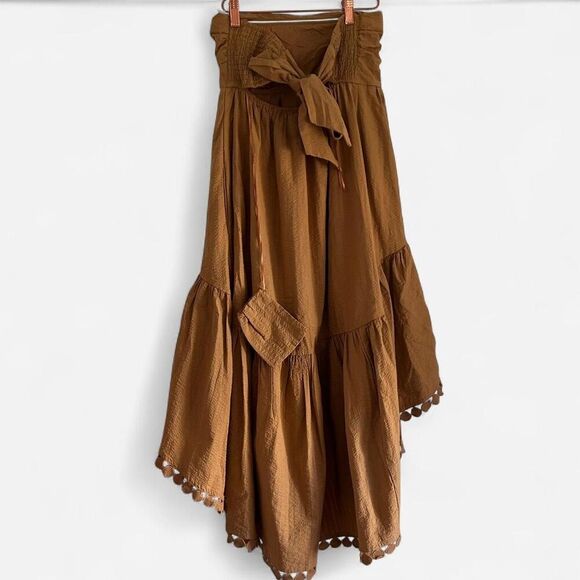 Maeve Anthro Golden Hour Strapless Tiered Midi Dress  Boho Cottagecore Ruffle S - Picture 4 of 8